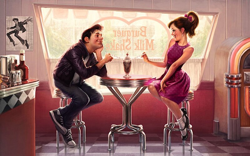 Couple at a Diner — Red