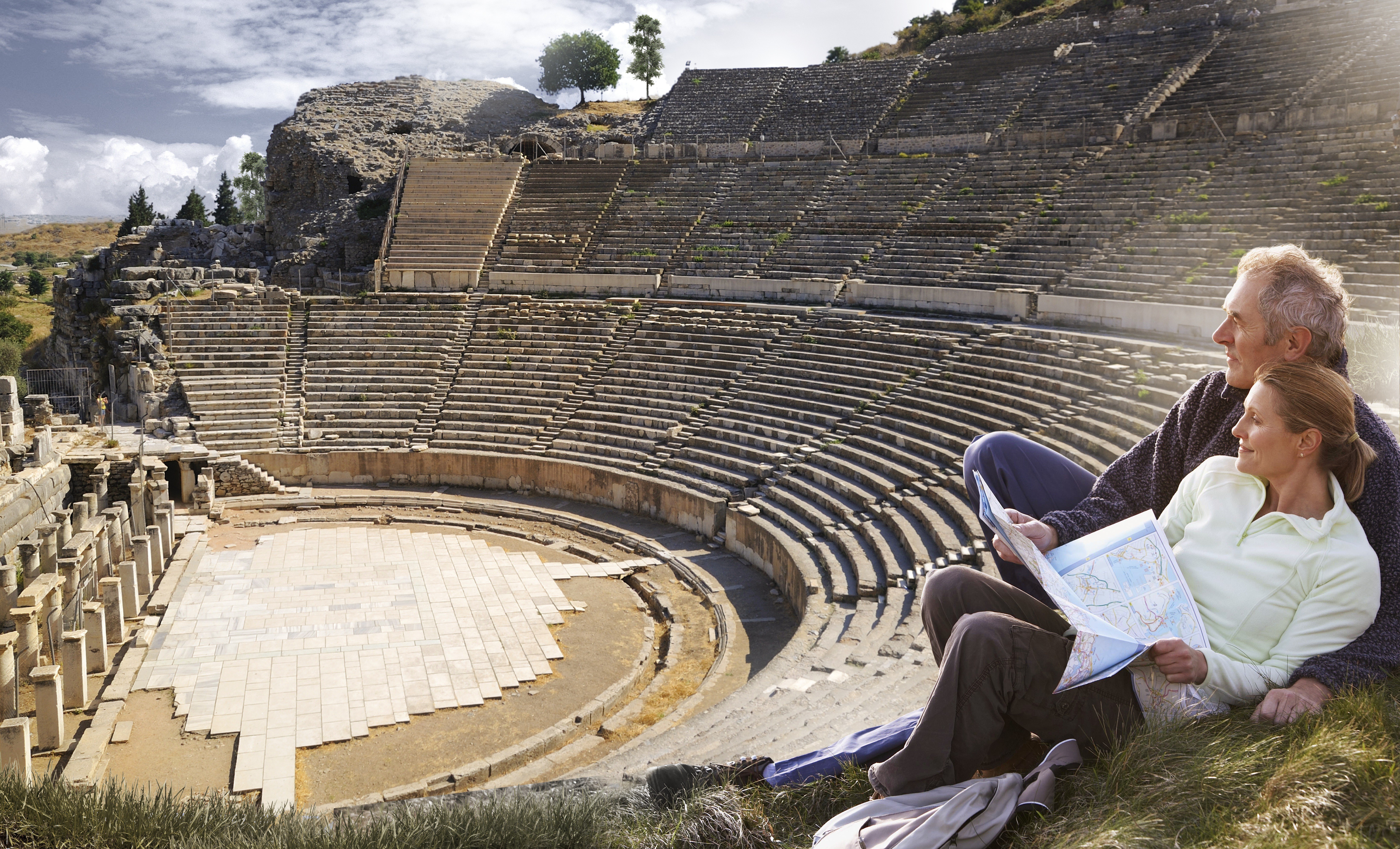 Couple at ancient amphitheater