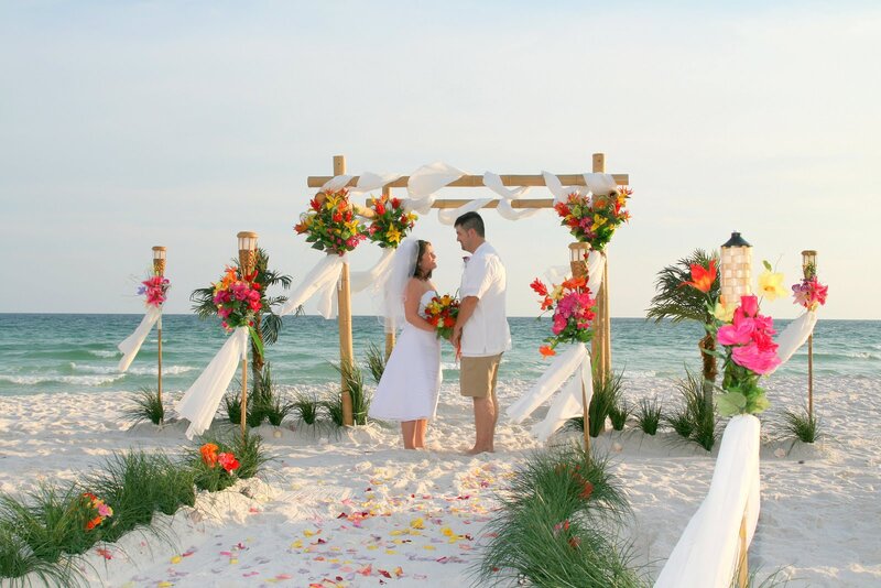 Couple at Beach Wedding — White