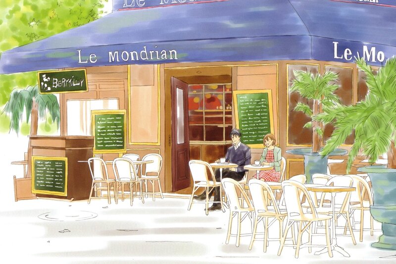 Couple at Cafe Table — Blue