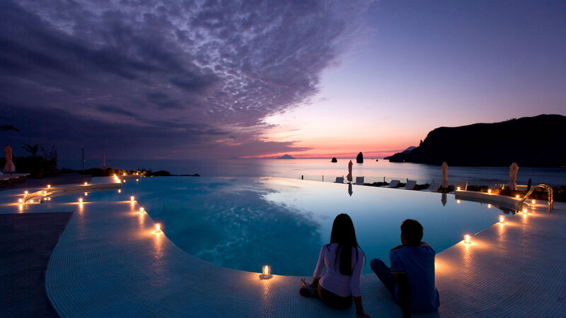 Couple at Infinity Pool — Blue