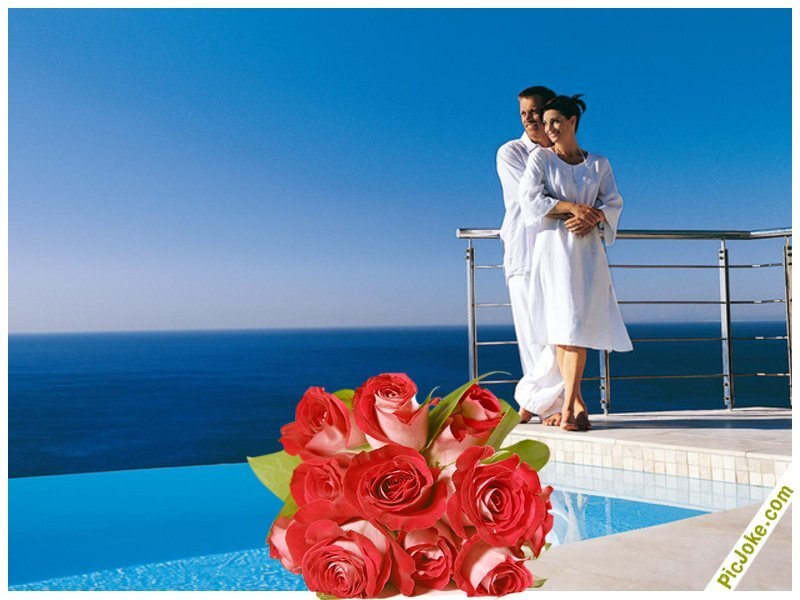 Couple at ocean view balcony