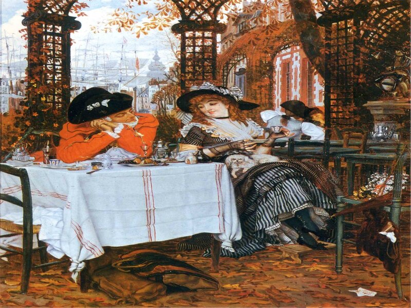 Couple at Outdoor Table — White