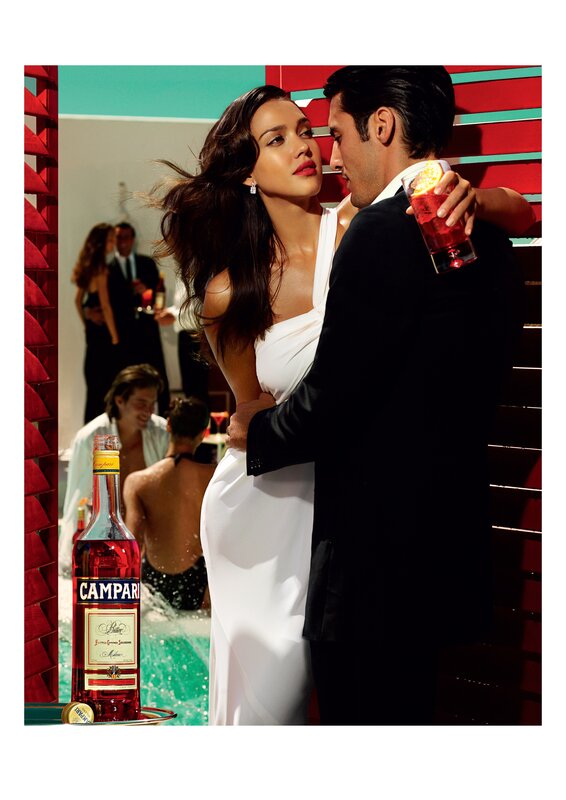 Couple at poolside party