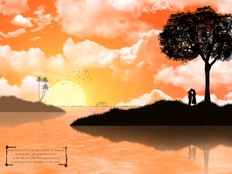 Couple at sunset by the shore
