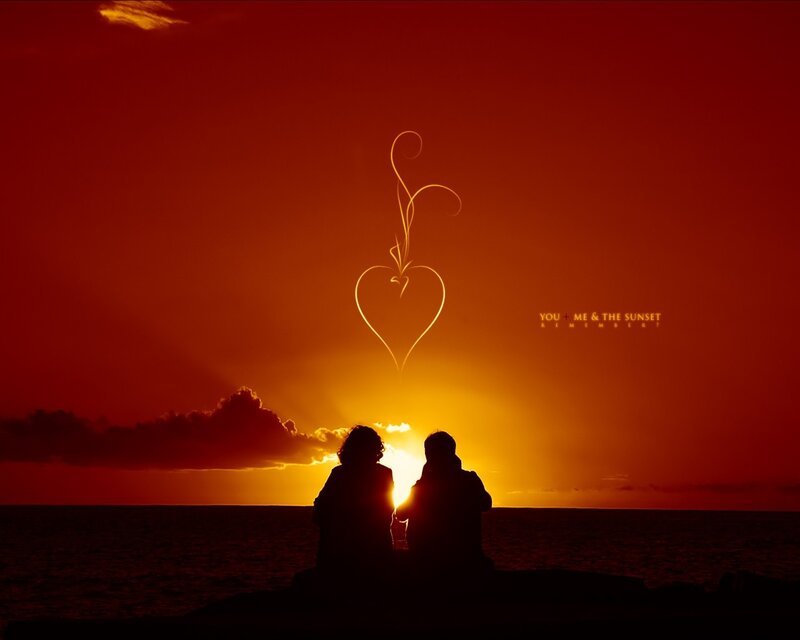 Couple at Sunset — Red, Romantic, Photograph