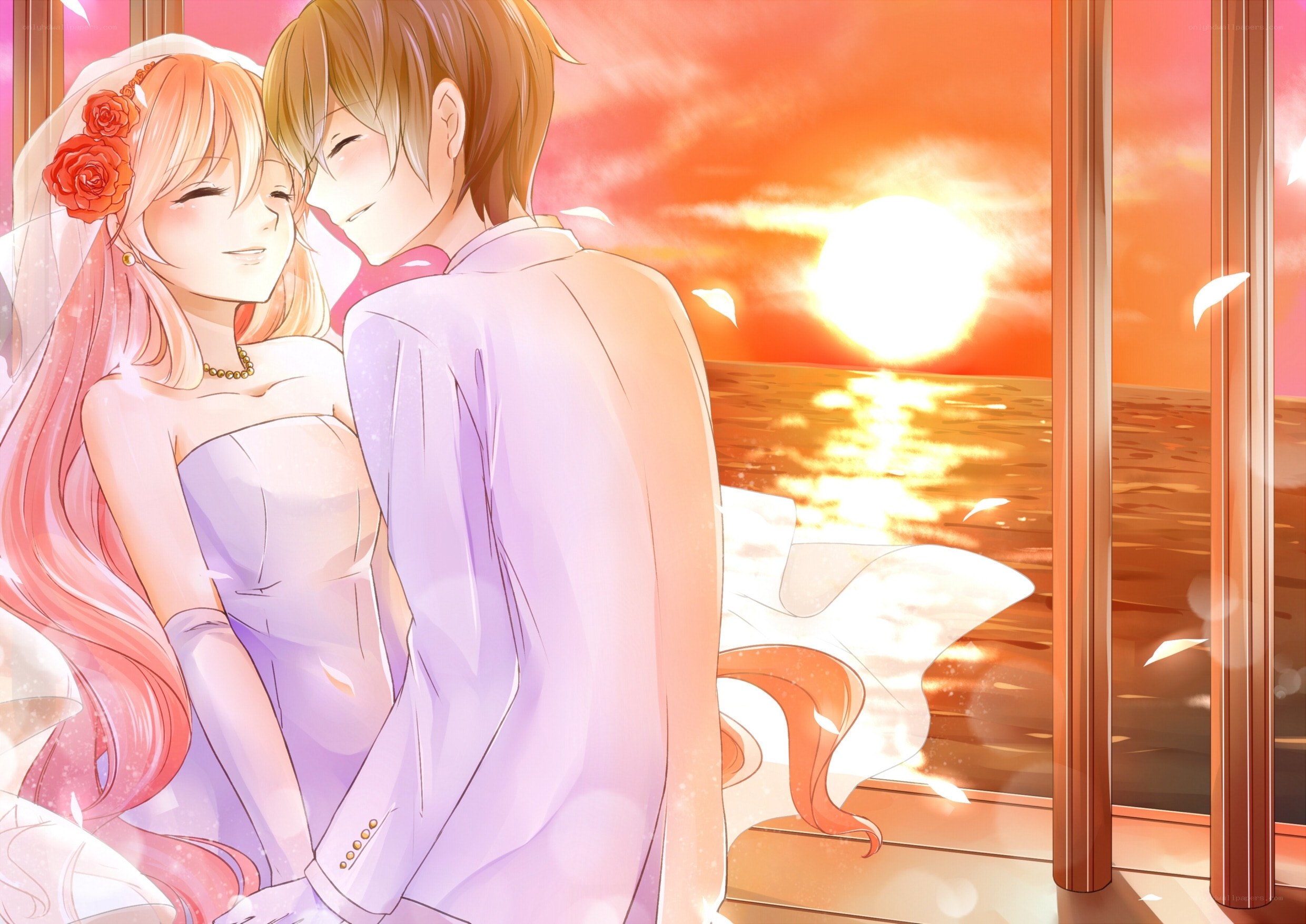 Couple at sunset wedding