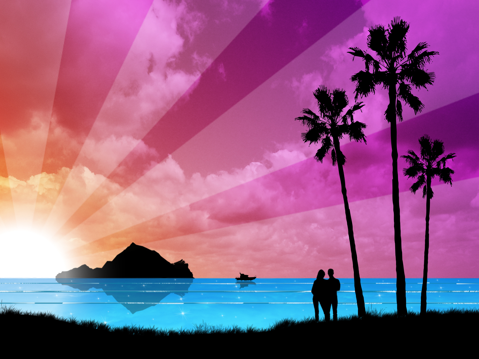 Couple at tropical sunset