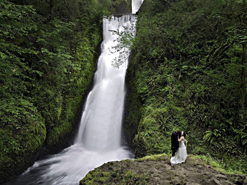 Couple at Waterfall — Green