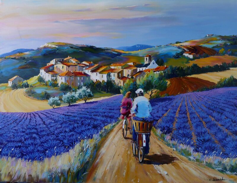 Couple Cycling Through Lavender Fields
