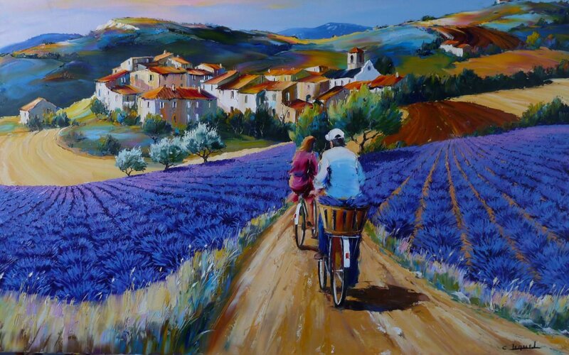Couple Cycling Through Lavender