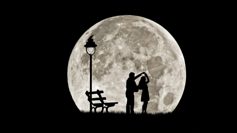 Couple Dancing at Night — Black, Romantic, Photograph, Moon
