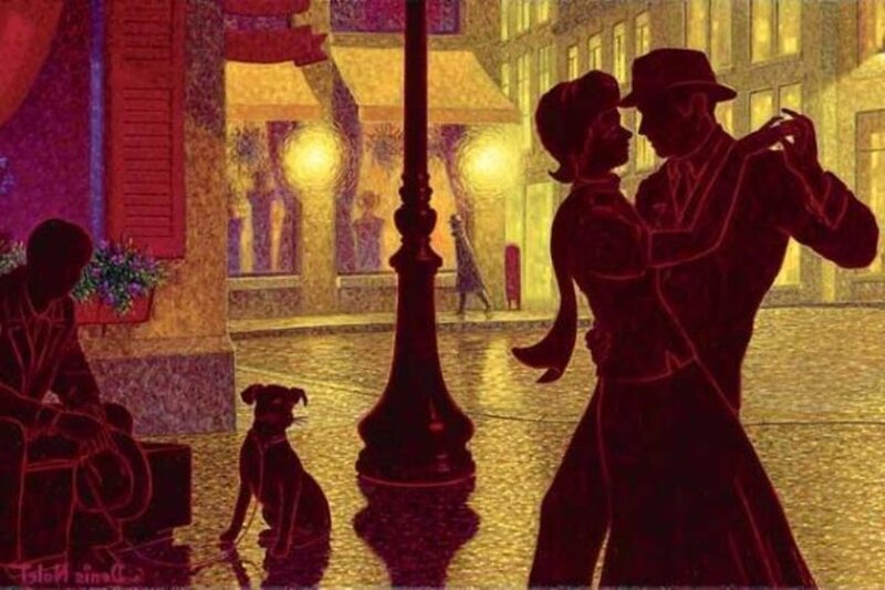 Couple Dancing at Night — Red, Romantic