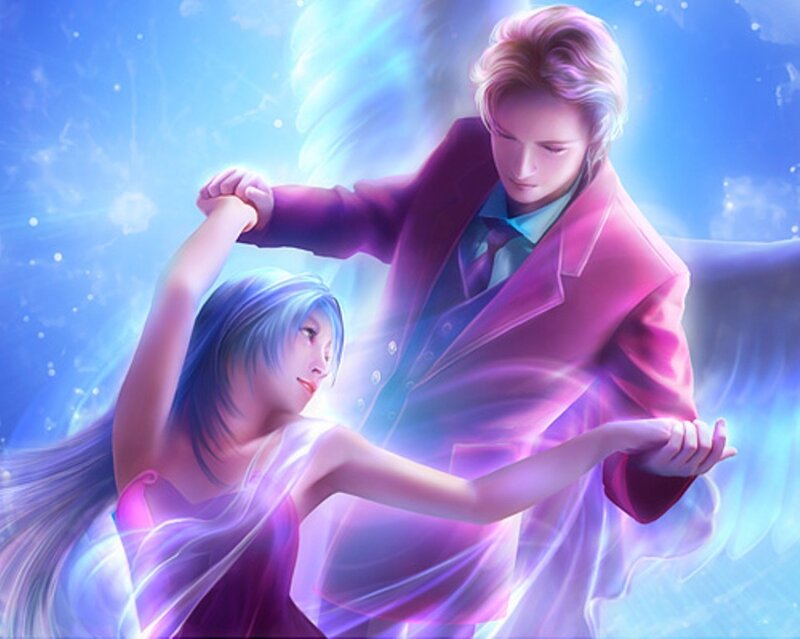 couple dancing in celestial light