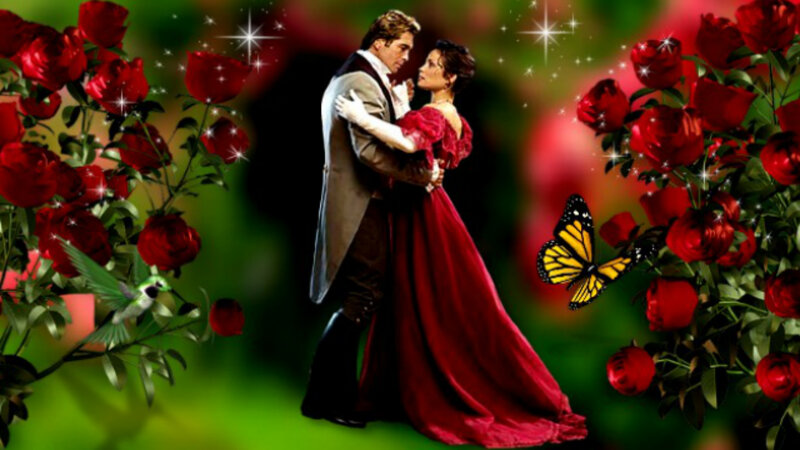 Couple Dancing in Garden — Red
