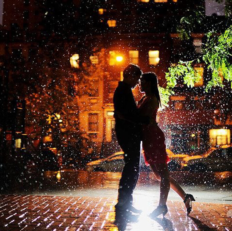Couple Dancing in Rain — Black, Romantic