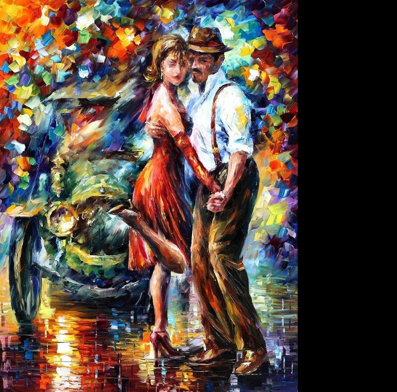 Couple Dancing in Rain — Red