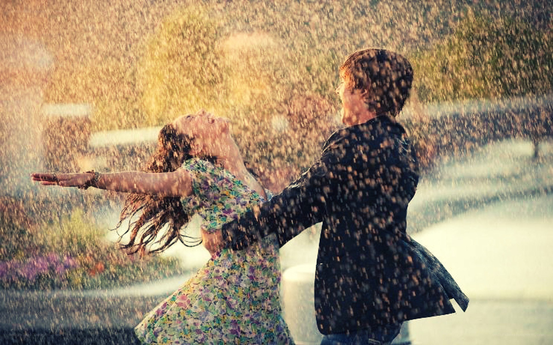 Couple dancing in rain