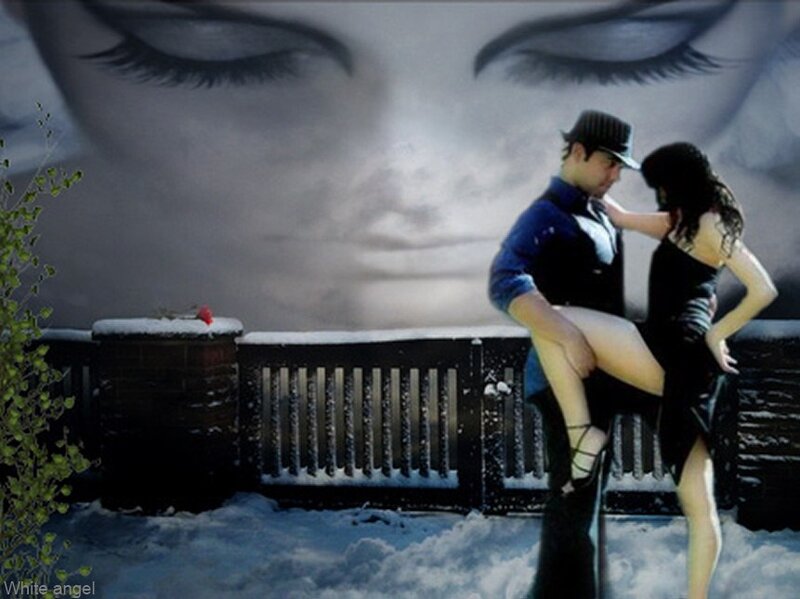Couple Dancing in Snow — Black