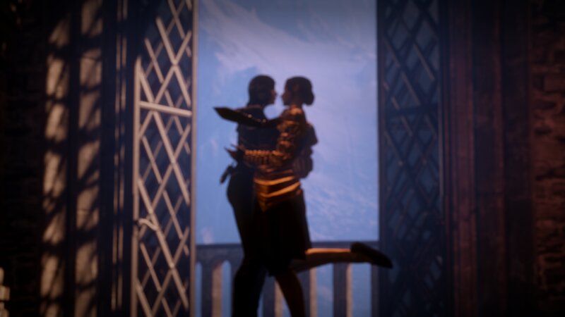 Couple Dancing on Balcony — Blue, Romantic