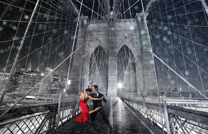 Couple Dancing on Bridge