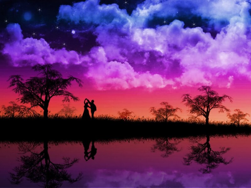 Couple Dancing Silhouette — Purple
