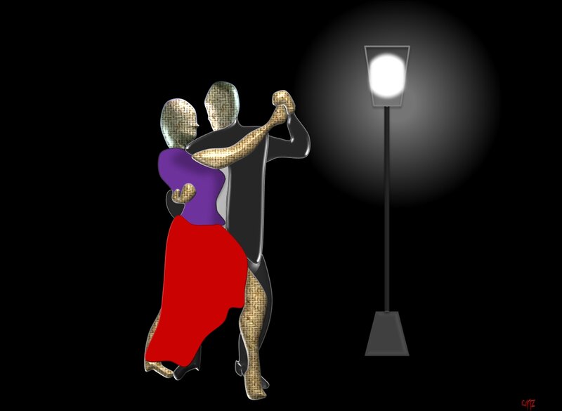 Couple Dancing Tango — Black, Dramatic, Night, Digital Art