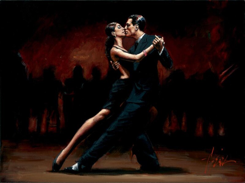 Couple Dancing Tango — Black, Dramatic, Night, Painting