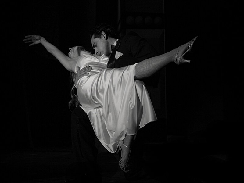 Couple Dancing Tango — Black, Dramatic, Night, Photograph