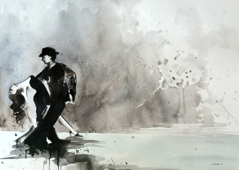 Couple Dancing Tango — Black, Dramatic, Painting