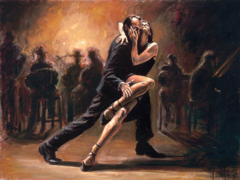 Couple Dancing Tango — Brown, Dramatic, Night