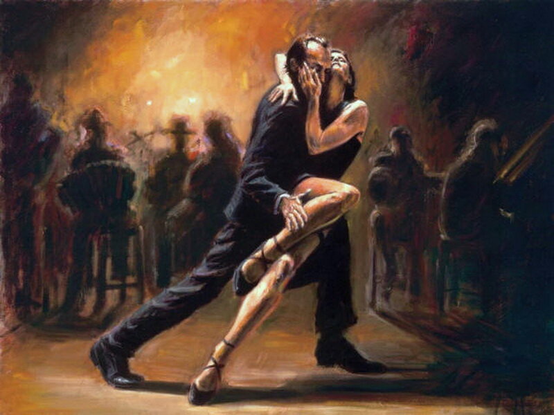 Couple Dancing Tango — Brown, Dramatic