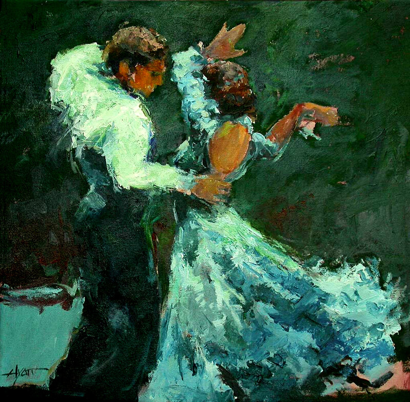 Couple Dancing Tango — Green