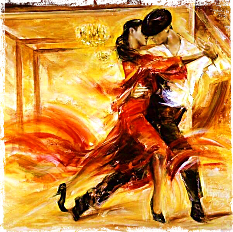Couple Dancing Tango — Orange