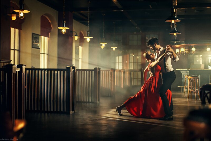 Couple Dancing Tango — Red, Dramatic, Night
