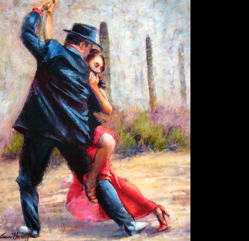 Couple Dancing Tango — Red, Dramatic, Painting, Man