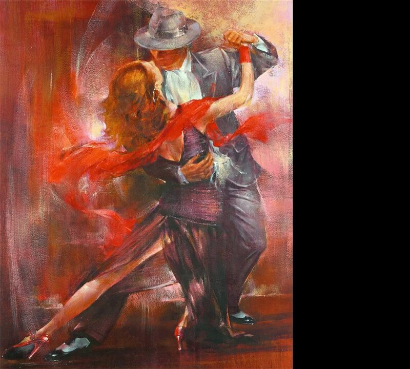 Couple Dancing Tango — Red, Dramatic, Painting