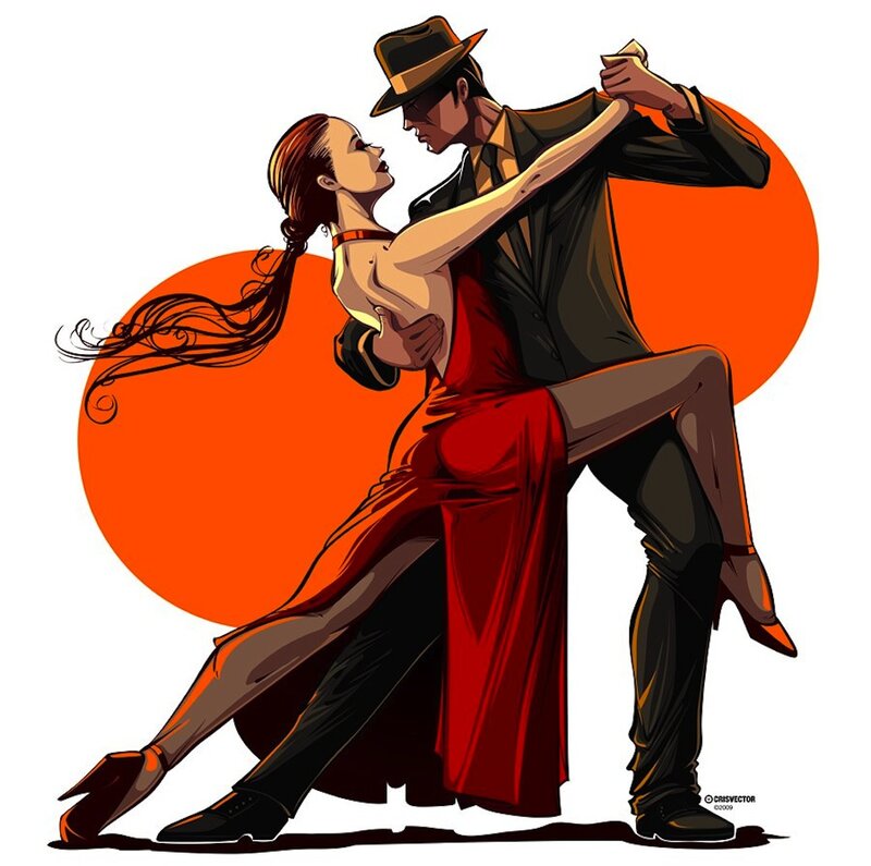 Couple Dancing Tango — Red, Dramatic, Vector Art