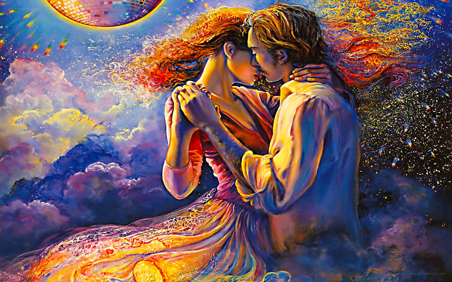 Couple dancing under a disco ball
