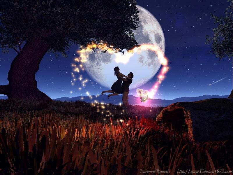 Couple Dancing under Moon — Blue, Romantic