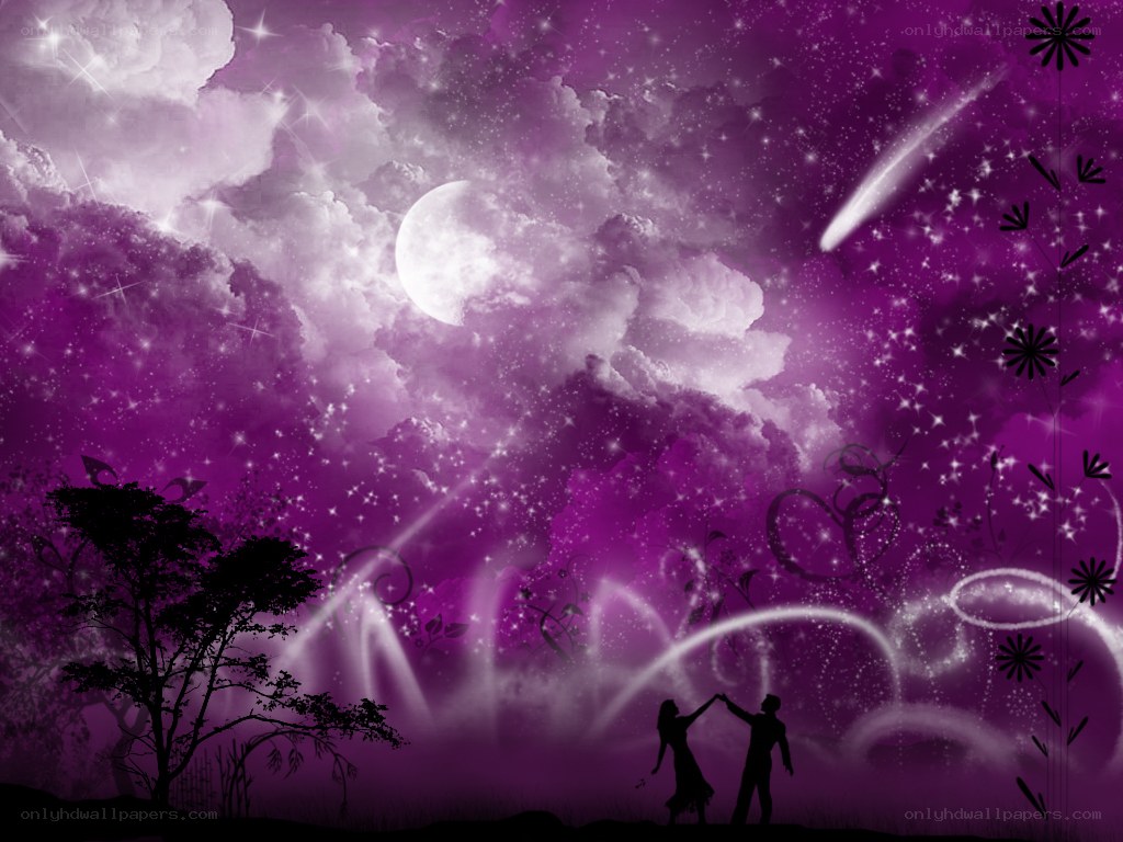 couple dancing under purple sky