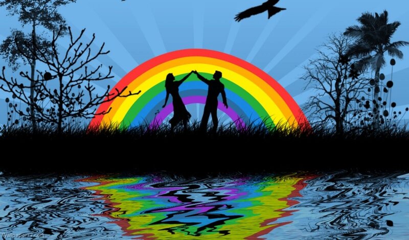 Couple Dancing under Rainbow