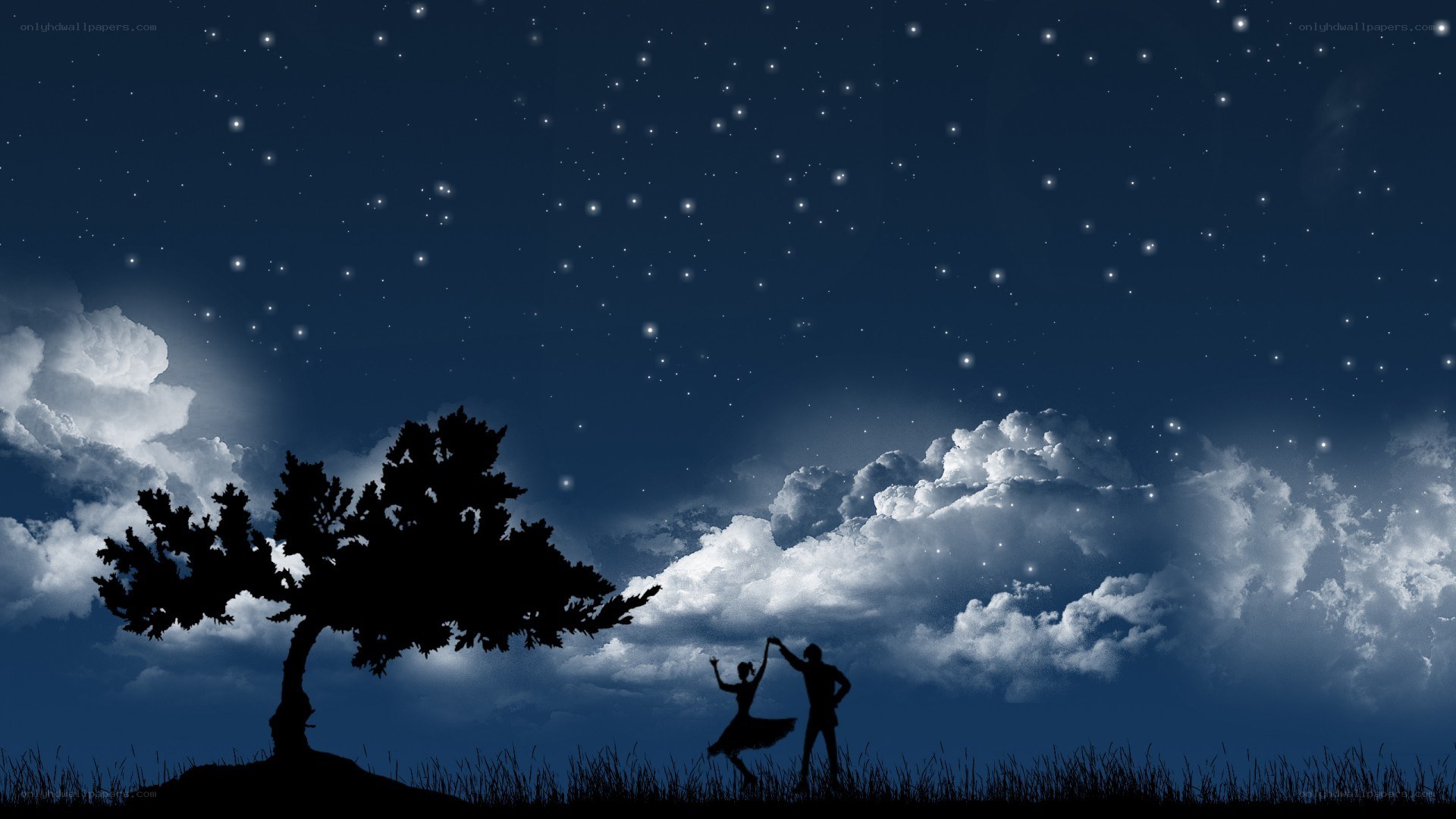 Couple dancing under starry sky
