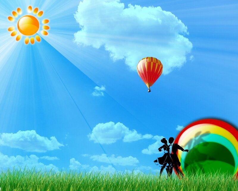 Couple dancing under sunny sky