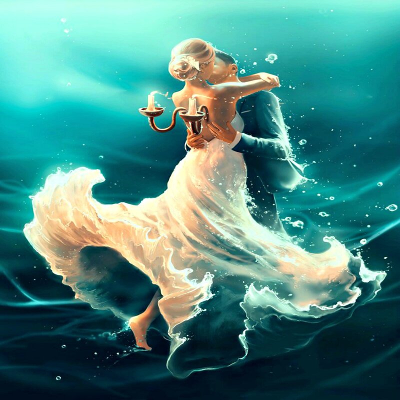 Couple Dancing Underwater — Blue