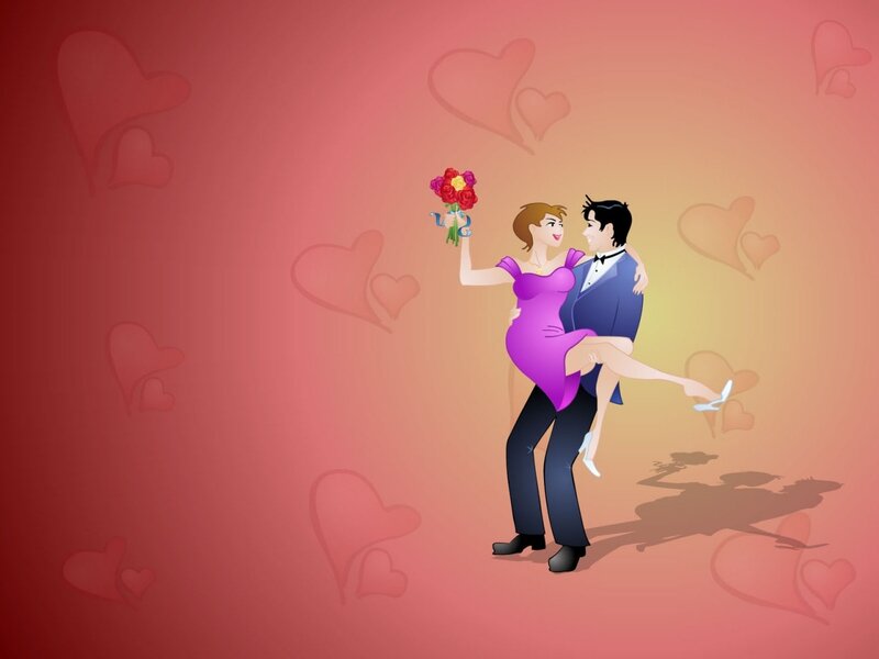 Couple Dancing with Flowers — Red