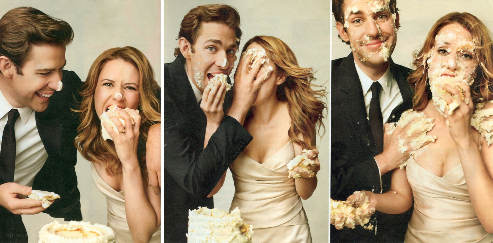 couple eating cake messily