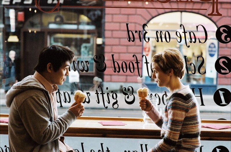 Couple eating ice cream at cafe
