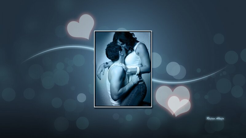 Couple Embracing and Kissing — Blue