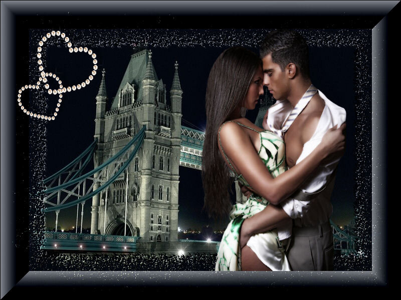 Couple Embracing at Night — Black, Romantic, Photograph